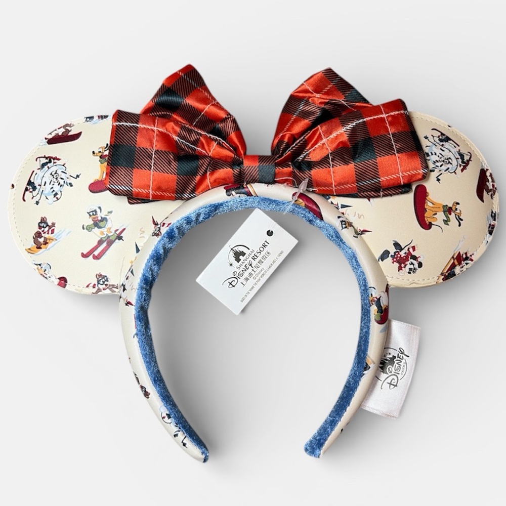 NWT DISNEY SHANGHAI Mickey Ears with Winter Holiday Character Print